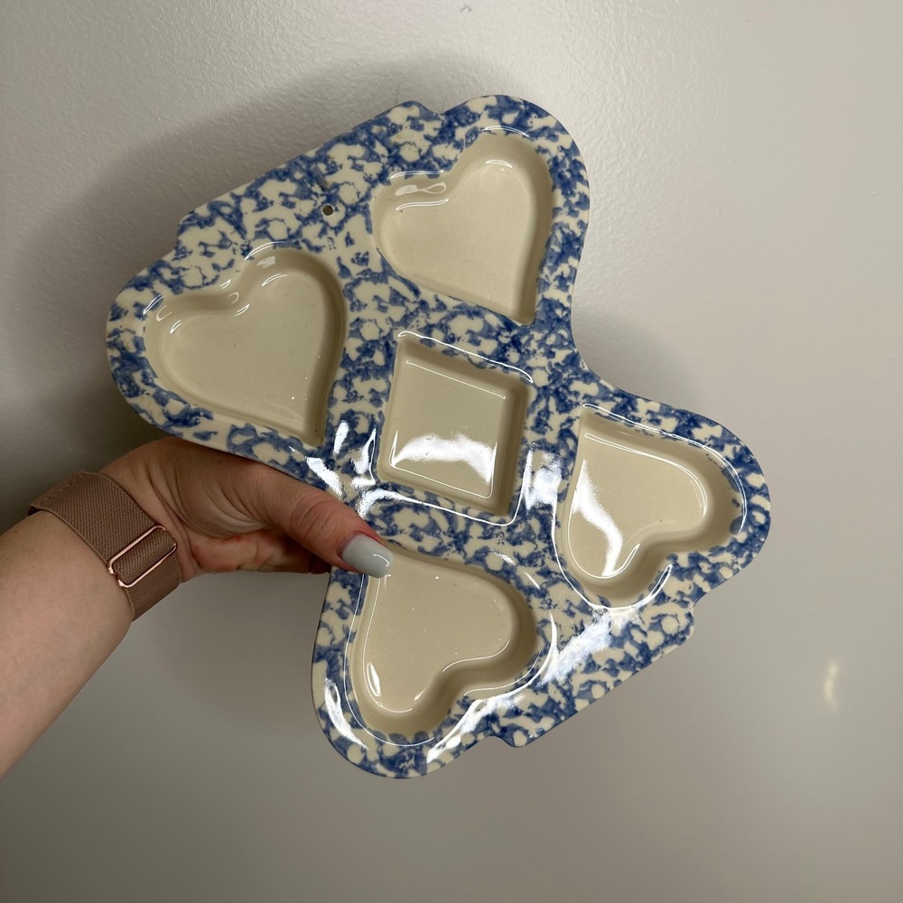 Friendship Pottery Roseville Ohio Heart‎ Square Divided Serving Dish Tray